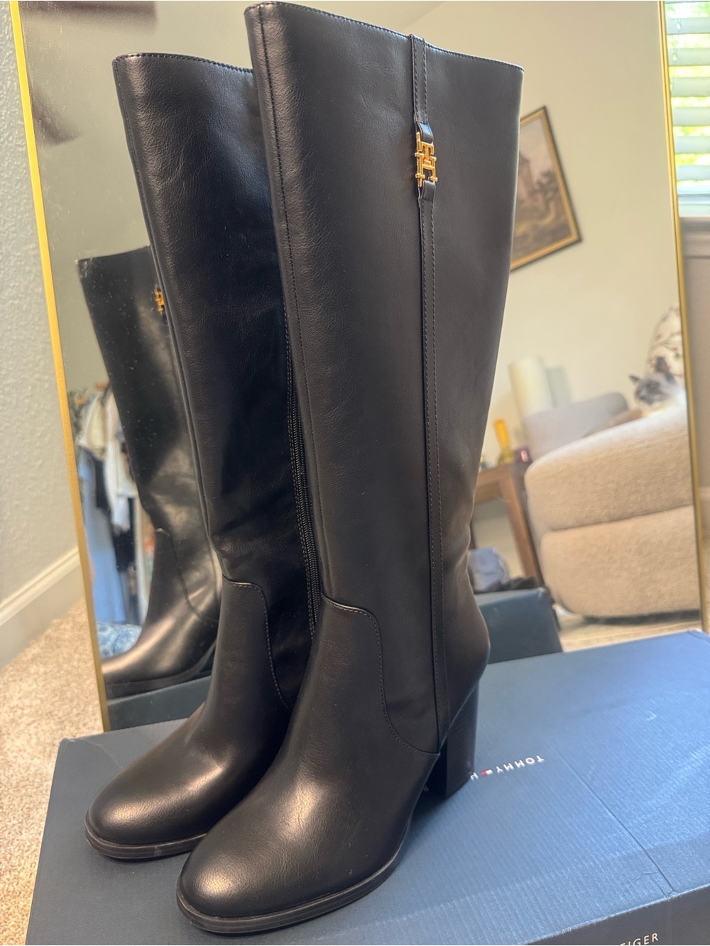 Tommy Hilfiger Black Knee-High Heel Boots in Ursy